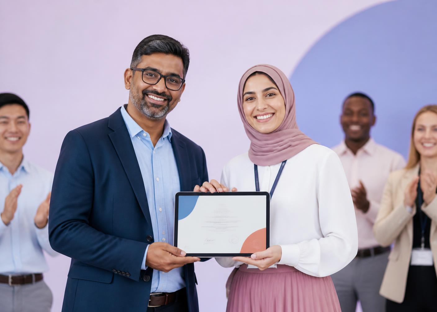 A learner receiving a professional AI certificate