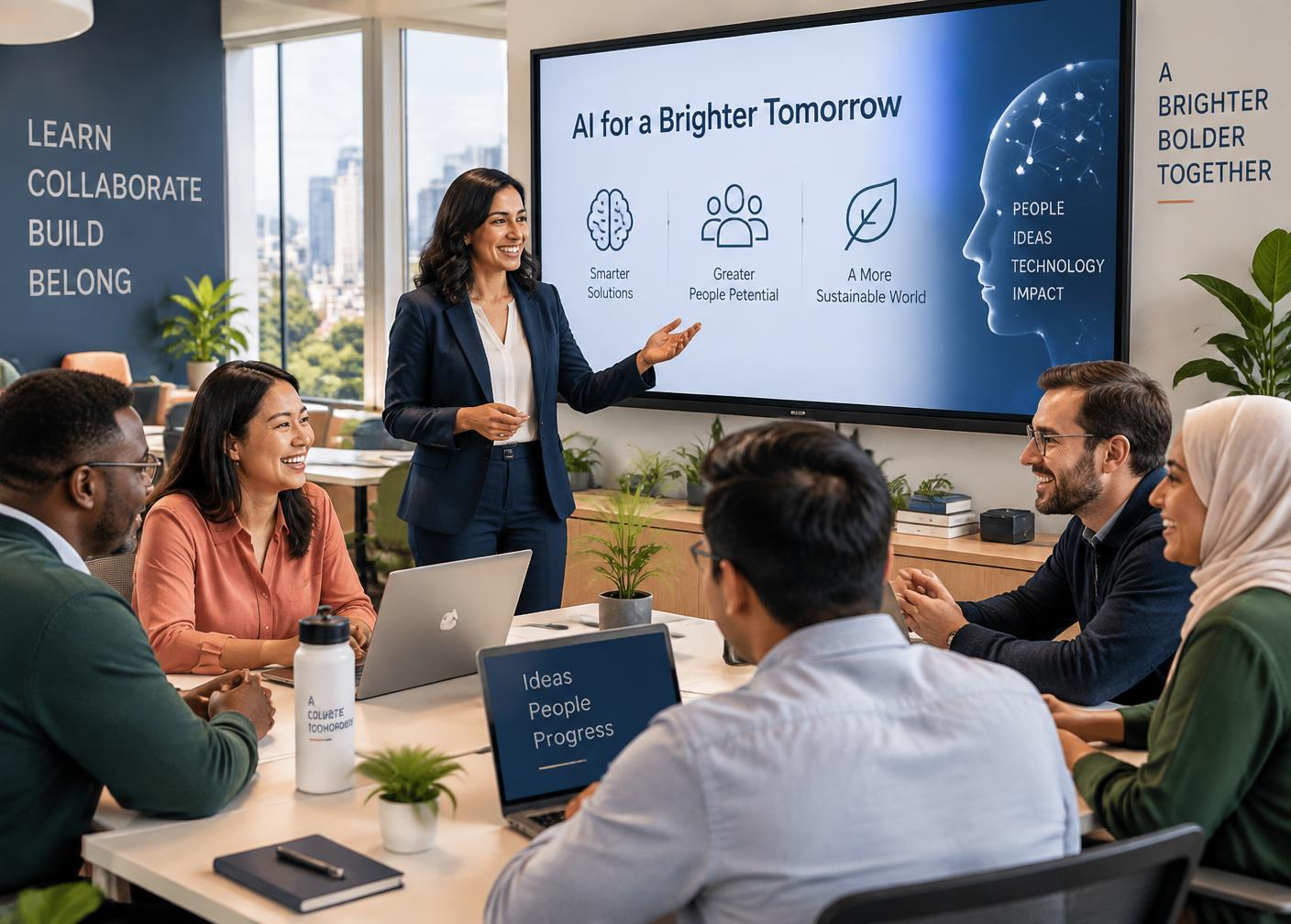 A team learning practical AI skills together in a workplace training session
